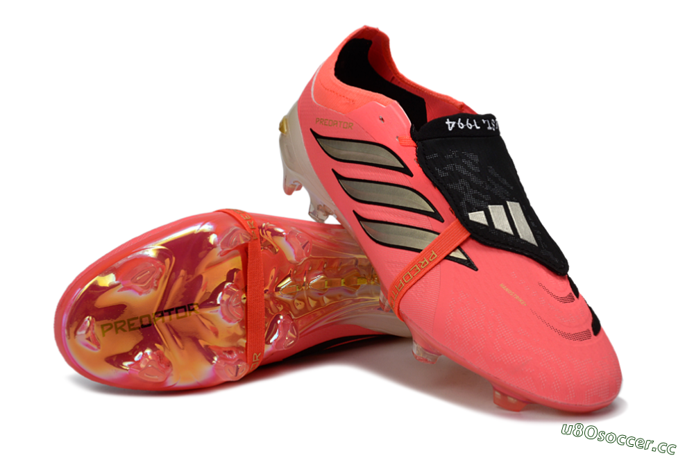 Unisex Adidas Predator 26 Elite Fold-Over Tongue FG Firm Ground Low-Tops Football Boots - Pink/Electric Pink/Gold 3