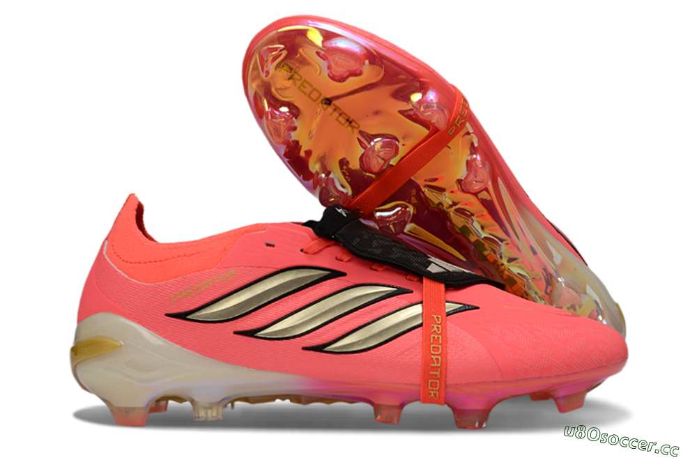 Unisex Adidas Predator 26 Elite Fold-Over Tongue FG Firm Ground Low-Tops Football Boots - Pink/Electric Pink/Gold 2