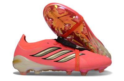 Unisex Adidas Predator 26 Elite Fold-Over Tongue FG Firm Ground Low-Tops Football Boots - Pink/Electric Pink/Gold