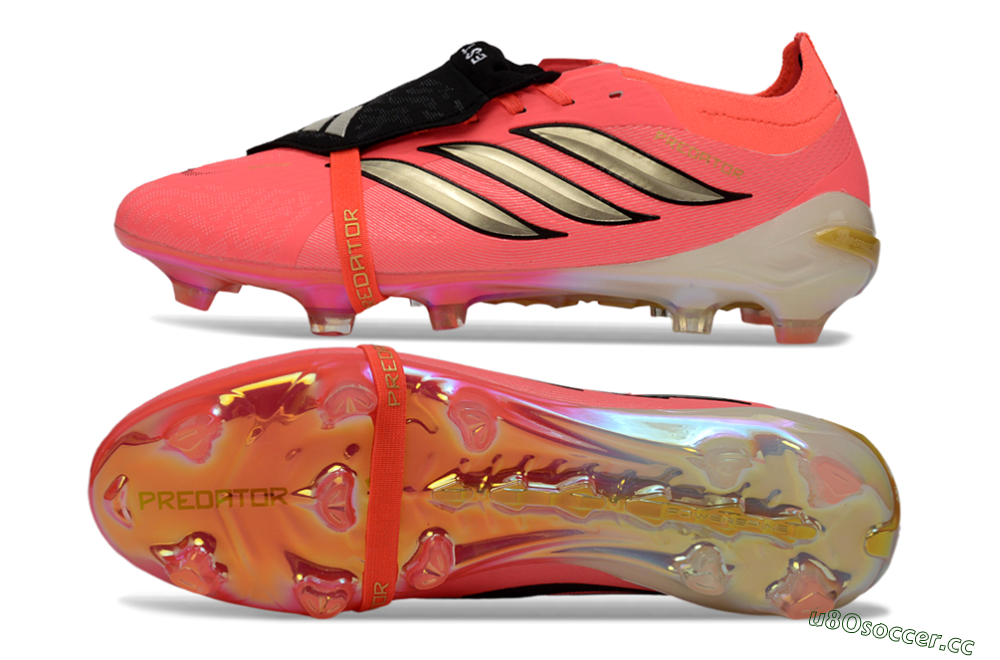 Unisex Adidas Predator 26 Elite Fold-Over Tongue FG Firm Ground Low-Tops Football Boots - Pink/Electric Pink/Gold 1