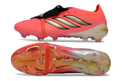 Unisex Adidas Predator 26 Elite Fold-Over Tongue FG Firm Ground Low-Tops Football Boots - Pink/Electric Pink/Gold