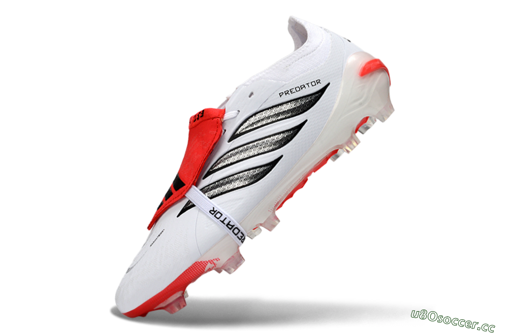 Unisex Adidas Predator 26 Elite Fold-Over Tongue FG Firm Ground Low-Tops Football Boots - White/Electric Red/Black 5