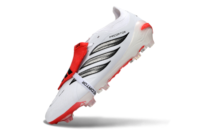 Unisex Adidas Predator 26 Elite Fold-Over Tongue FG Firm Ground Low-Tops Football Boots - White/Electric Red/Black
