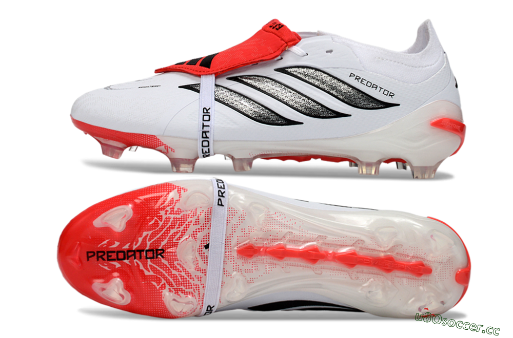 Unisex Adidas Predator 26 Elite Fold-Over Tongue FG Firm Ground Low-Tops Football Boots - White/Electric Red/Black 1