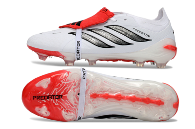 Unisex Adidas Predator 26 Elite Fold-Over Tongue FG Firm Ground Low-Tops Football Boots - White/Electric Red/Black