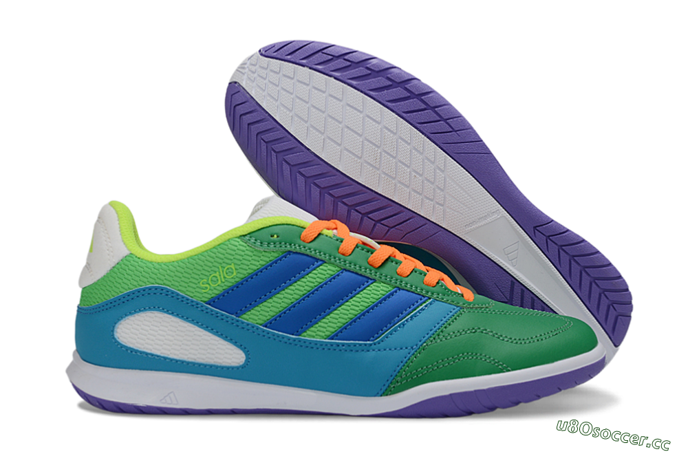 Men's Adidas Top Sala IC Indoor & Futsal Low-Tops Football Shoes - Green/Ocean Blue/Lime Punch 2