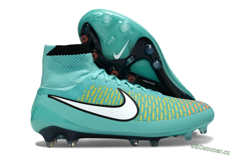 Men's Nike Magista Obra FG Firm Ground High-Tops Football Boots - Aqua/Coral Burst/Neon Black 2