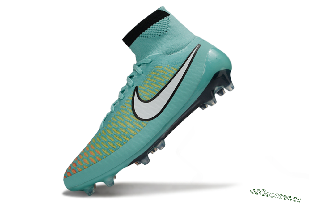 Men's Nike Magista Obra FG Firm Ground High-Tops Football Boots - Aqua/Coral Burst/Neon Black 5