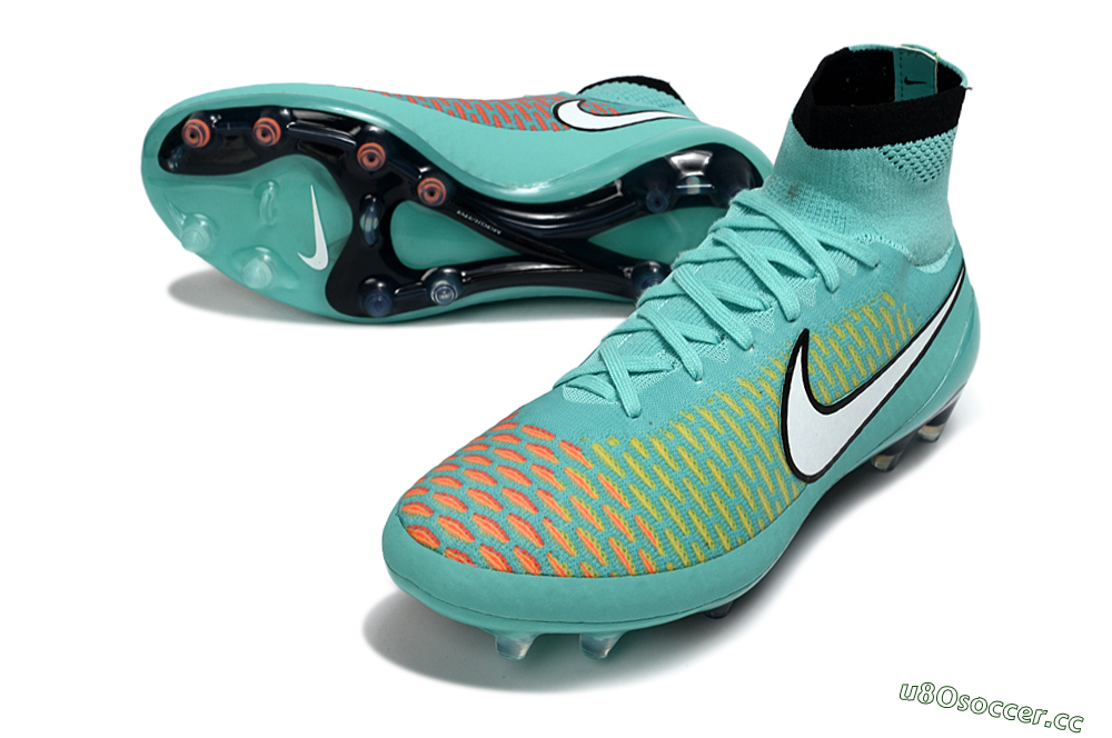 Men's Nike Magista Obra FG Firm Ground High-Tops Football Boots - Aqua/Coral Burst/Neon Black 3