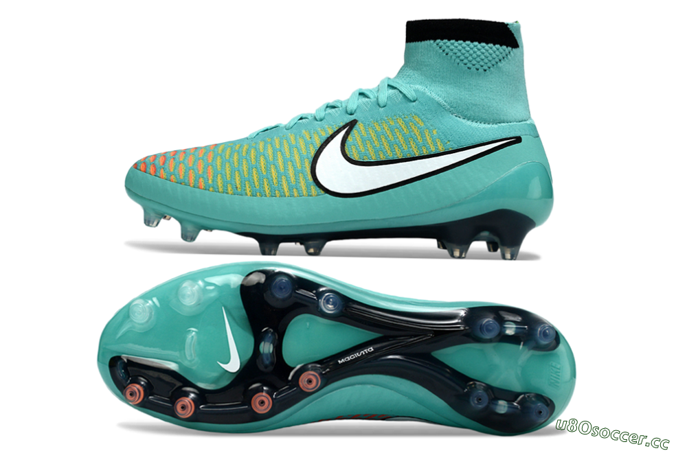 Men's Nike Magista Obra FG Firm Ground High-Tops Football Boots - Aqua/Coral Burst/Neon Black 1