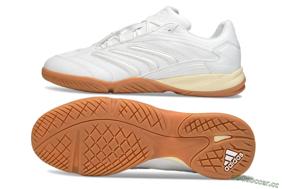 Men's Adidas Predator Precision IC Indoor & Futsal Low-Tops Football Shoes - White/Cream Beige/Gum Brown 1