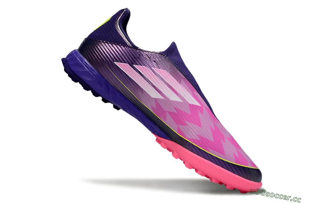 Men's Adidas F50 Pro Laceless TF Artificial Turf Low-Tops Football Shoes - Purple/Bright Pink/Neon Yellow 4