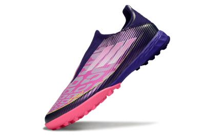 Men's Adidas F50 Pro Laceless TF Artificial Turf Low-Tops Football Shoes - Purple/Bright Pink/Neon Yellow