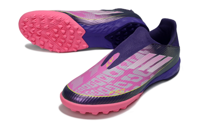 Men's Adidas F50 Pro Laceless TF Artificial Turf Low-Tops Football Shoes - Purple/Bright Pink/Neon Yellow
