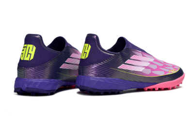 Men's Adidas F50 Pro Laceless TF Artificial Turf Low-Tops Football Shoes - Purple/Bright Pink/Neon Yellow