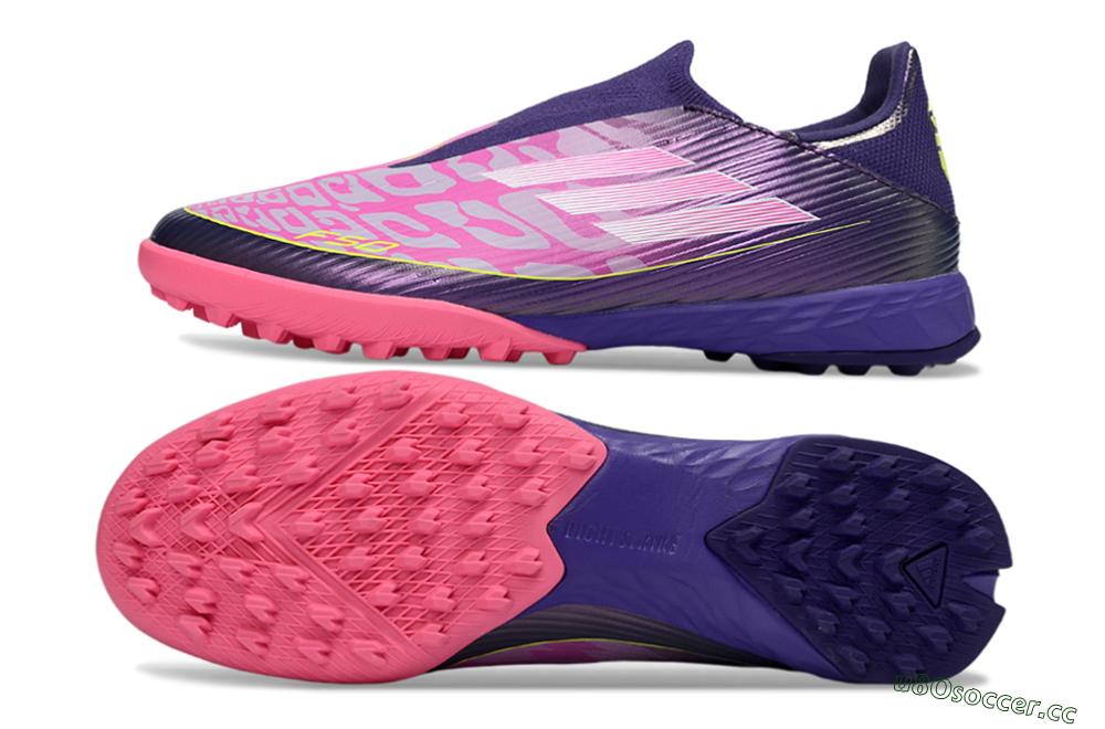 Men's Adidas F50 Pro Laceless TF Artificial Turf Low-Tops Football Shoes - Purple/Bright Pink/Neon Yellow 1