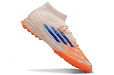 Men's Adidas F50 Elite Mid TF Artificial Turf High-Tops Football Shoes - Peach/Electric Orange/Classic Blue