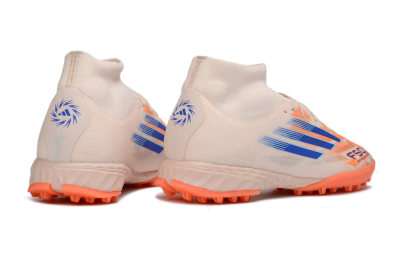 Men's Adidas F50 Elite Mid TF Artificial Turf High-Tops Football Shoes - Peach/Electric Orange/Classic Blue