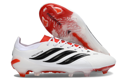 Men's Adidas Predator 26 Elite FG Firm Ground Low-Tops Football Boots - White/Vibrant Red/Black