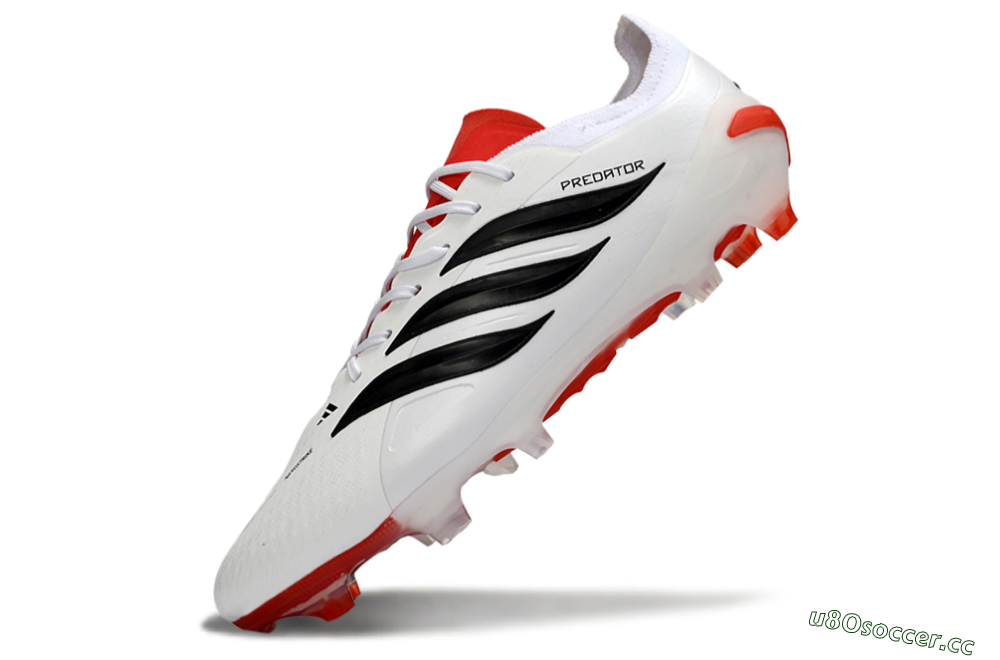 Men's Adidas Predator 26 Elite FG Firm Ground Low-Tops Football Boots - White/Vibrant Red/Black 5