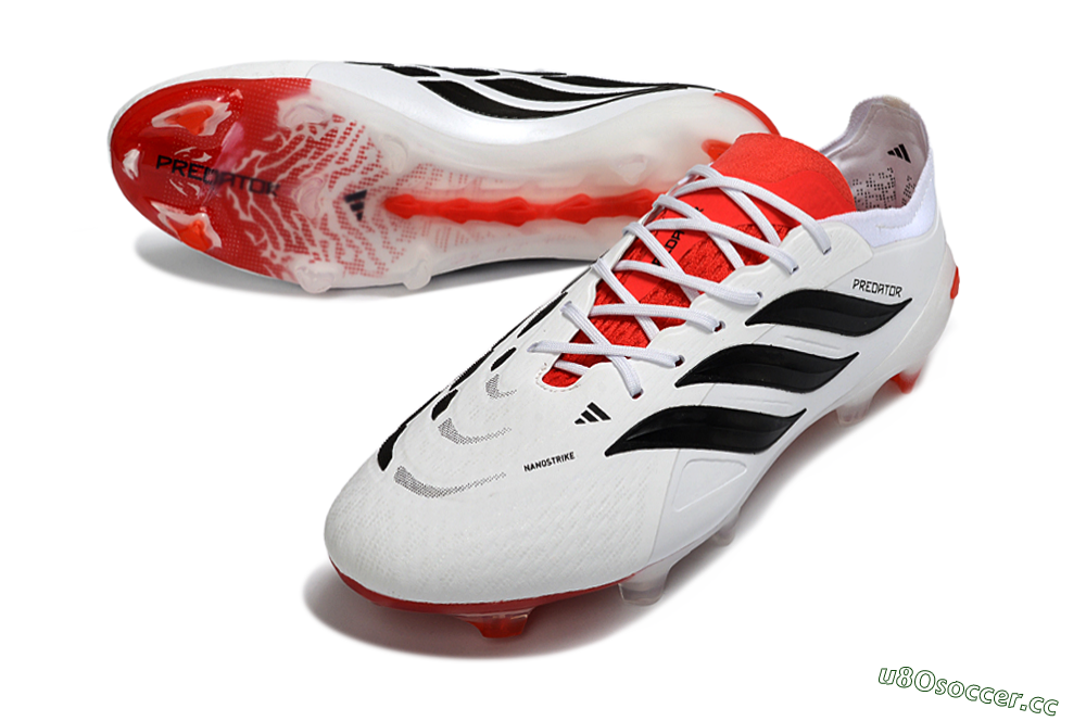 Men's Adidas Predator 26 Elite FG Firm Ground Low-Tops Football Boots - White/Vibrant Red/Black 3