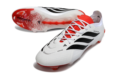 Men's Adidas Predator 26 Elite FG Firm Ground Low-Tops Football Boots - White/Vibrant Red/Black