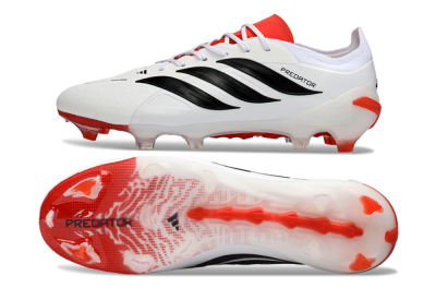Men's Adidas Predator 26 Elite FG Firm Ground Low-Tops Football Boots - White/Vibrant Red/Black