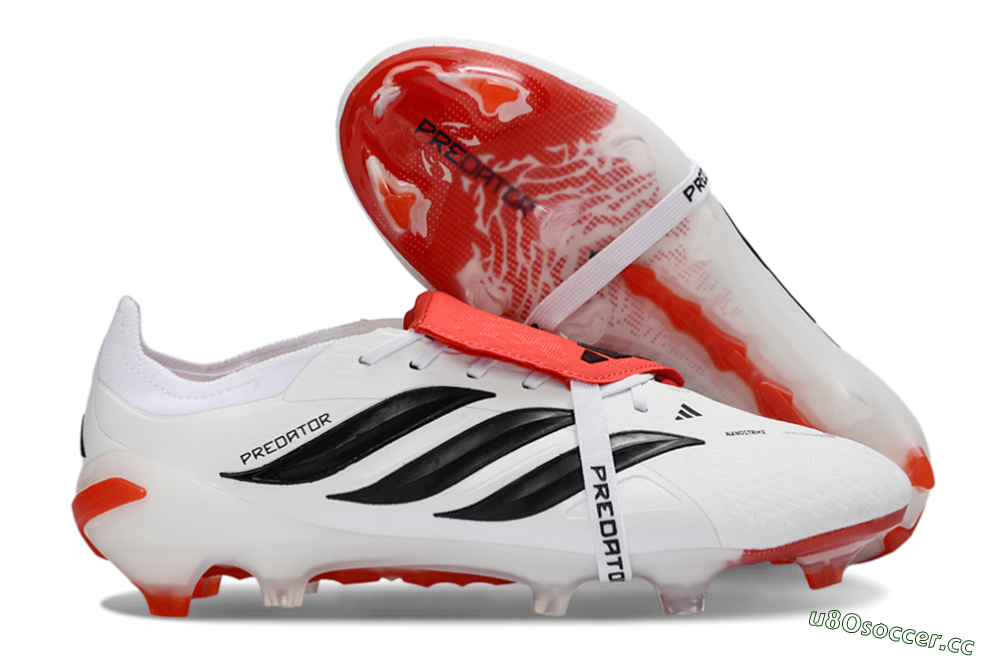 Men's Adidas Predator 26 Elite Fold-Over Tongue FG Firm Ground Low-Tops Football Boots - White/Fiery Red/Black 2