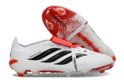 Men's Adidas Predator 26 Elite Fold-Over Tongue FG Firm Ground Low-Tops Football Boots - White/Fiery Red/Black