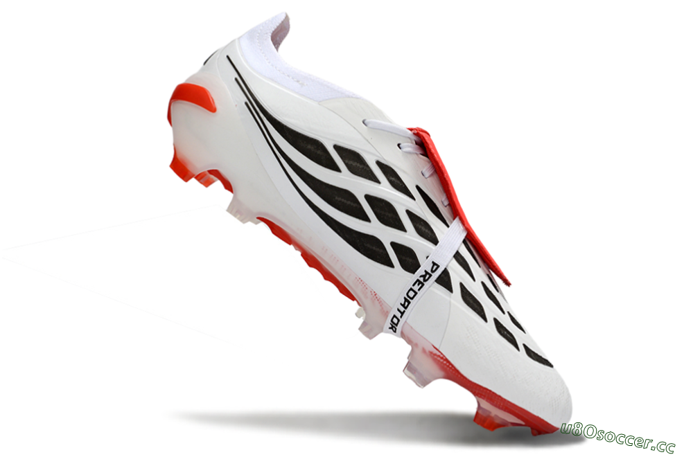 Men's Adidas Predator 26 Elite Fold-Over Tongue FG Firm Ground Low-Tops Football Boots - White/Fiery Red/Black 4