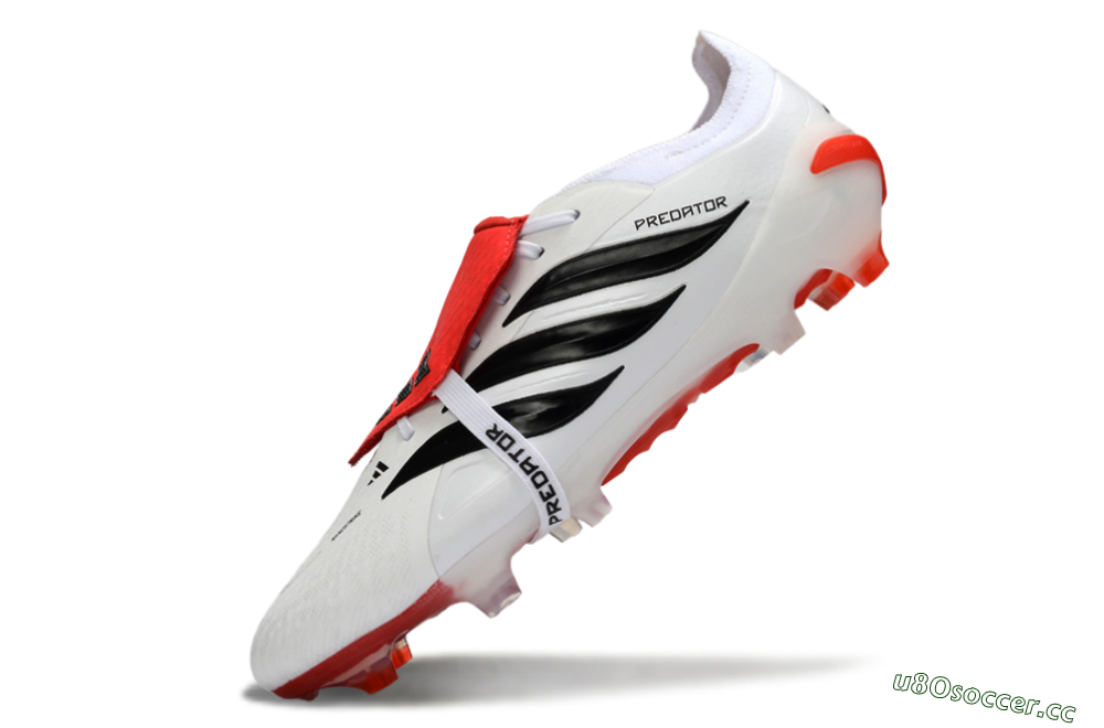 Men's Adidas Predator 26 Elite Fold-Over Tongue FG Firm Ground Low-Tops Football Boots - White/Fiery Red/Black 5