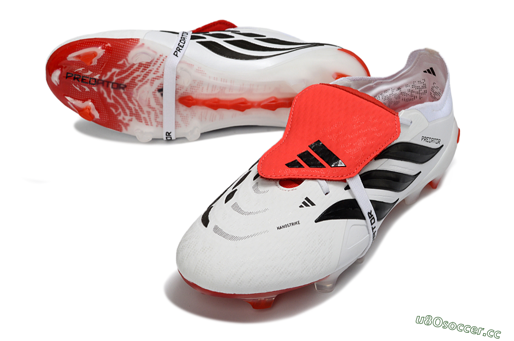 Men's Adidas Predator 26 Elite Fold-Over Tongue FG Firm Ground Low-Tops Football Boots - White/Fiery Red/Black 3