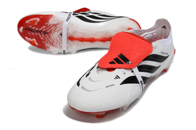 Men's Adidas Predator 26 Elite Fold-Over Tongue FG Firm Ground Low-Tops Football Boots - White/Fiery Red/Black