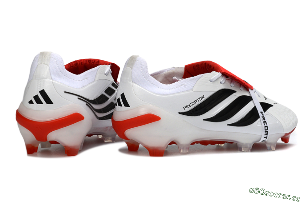 Men's Adidas Predator 26 Elite Fold-Over Tongue FG Firm Ground Low-Tops Football Boots - White/Fiery Red/Black 6