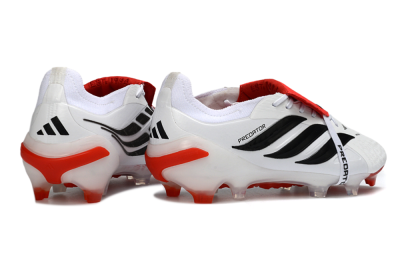 Men's Adidas Predator 26 Elite Fold-Over Tongue FG Firm Ground Low-Tops Football Boots - White/Fiery Red/Black