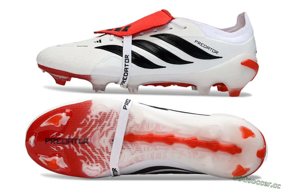Men's Adidas Predator 26 Elite Fold-Over Tongue FG Firm Ground Low-Tops Football Boots - White/Fiery Red/Black 1