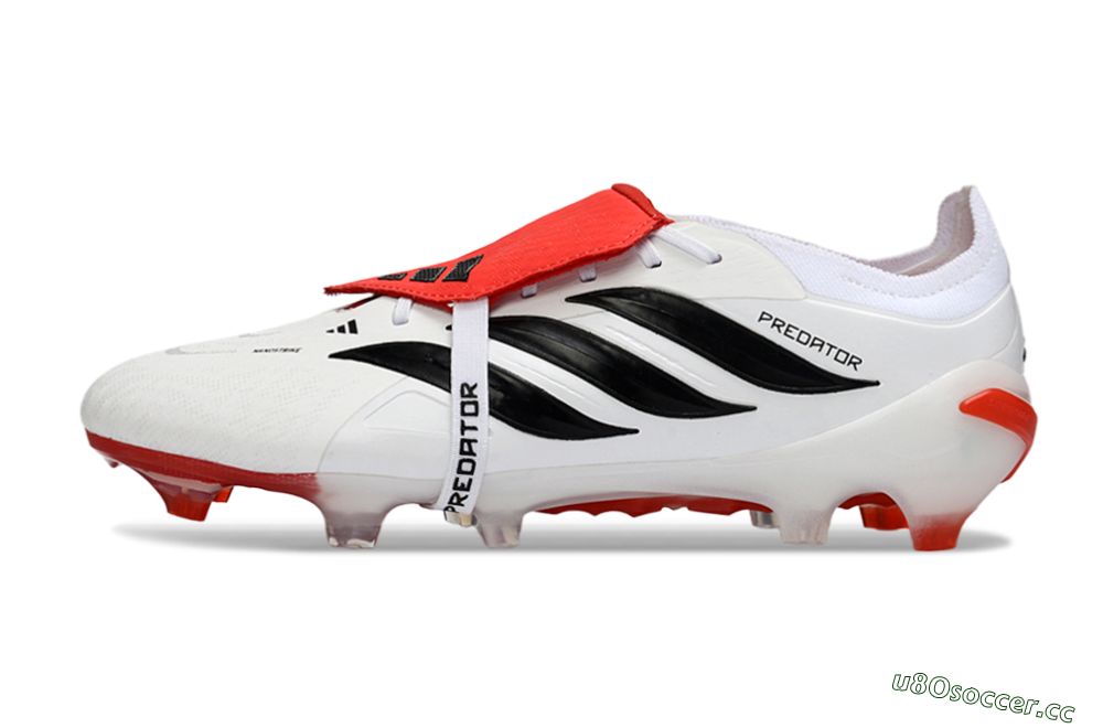 Men's Adidas Predator 26 Elite Fold-Over Tongue FG Firm Ground Low-Tops Football Boots - White/Fiery Red/Black 0