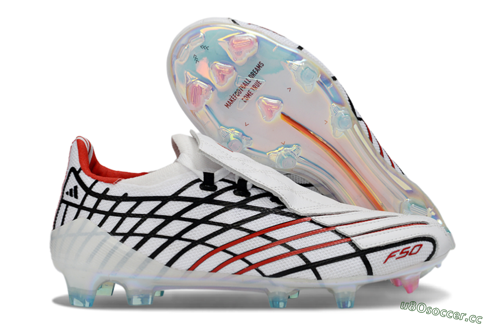 Unisex Adidas F50 Spider Elite FG Firm Ground Low-Tops Football Boots - White/Dynamic Red/Black 2