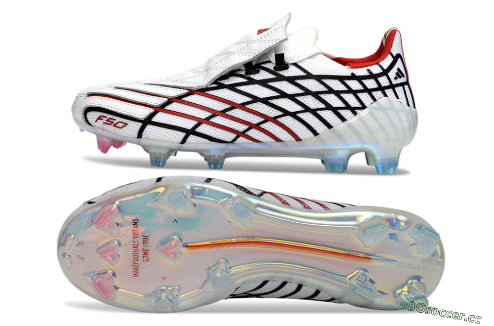 Unisex Adidas F50 Spider Elite FG Firm Ground Low-Tops Football Boots - White/Dynamic Red/Black 1