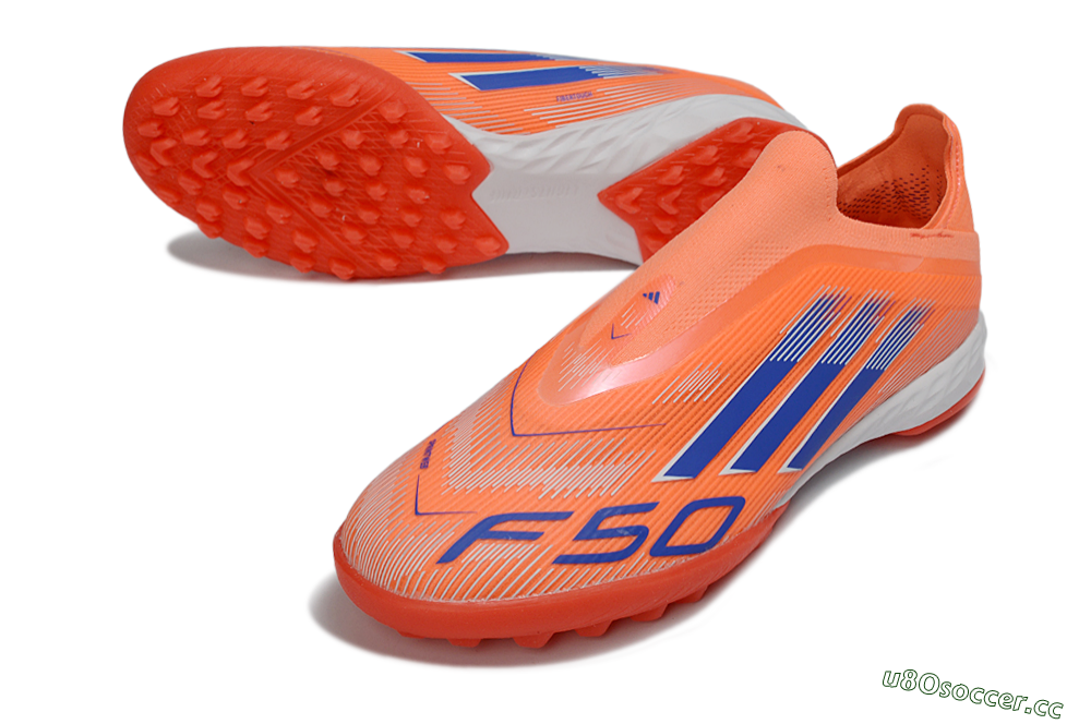 Unisex Adidas F50 Elite Laceless TF Artificial Turf Low-Tops Football Shoes - Peach/Coral Burst/Deep Ocean 3