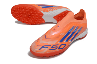 Unisex Adidas F50 Elite Laceless TF Artificial Turf Low-Tops Football Shoes - Peach/Coral Burst/Deep Ocean