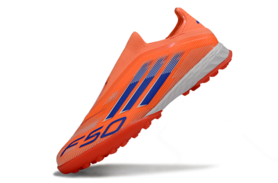 Unisex Adidas F50 Elite Laceless TF Artificial Turf Low-Tops Football Shoes - Peach/Coral Burst/Deep Ocean