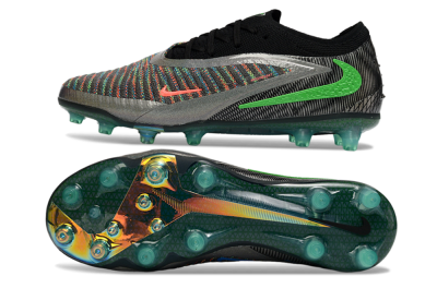Unisex Nike Phantom 6 Elite AG Artificial Grass Low-Tops Football Boots - Black/Grey/Silver