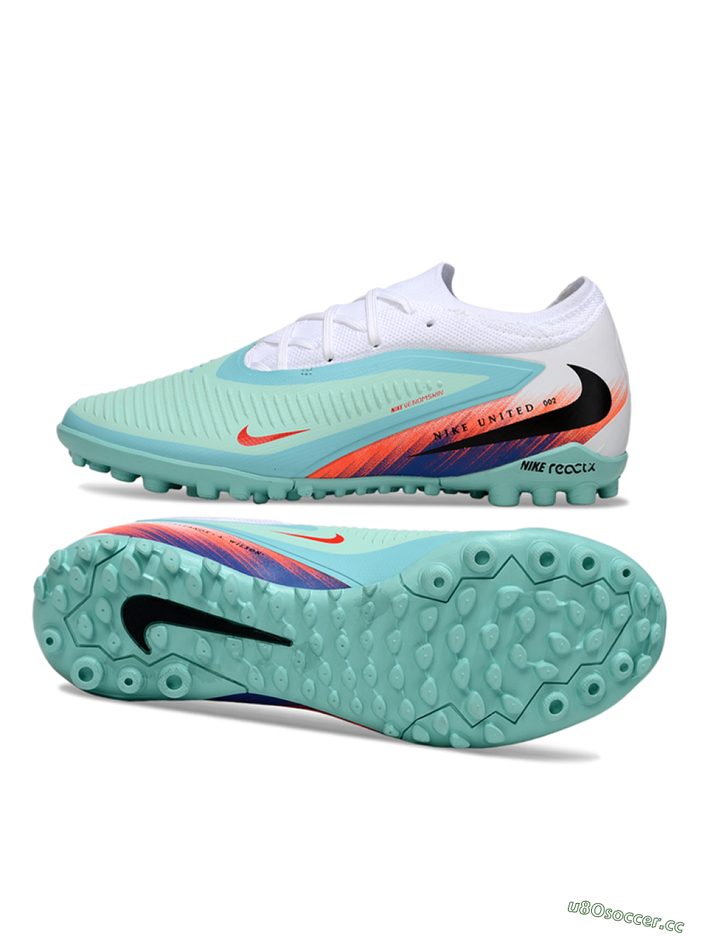 Unisex Nike Phantom 6 Elite Low TF Artificial Turf Low-Tops Football Shoes - Aqua/Coral Blue/Neon Orange 1