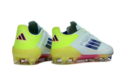 Kids Adidas F50 Elite FG Firm Ground Low-Tops Football Boots - White/Neon Yellow/Coral Pink