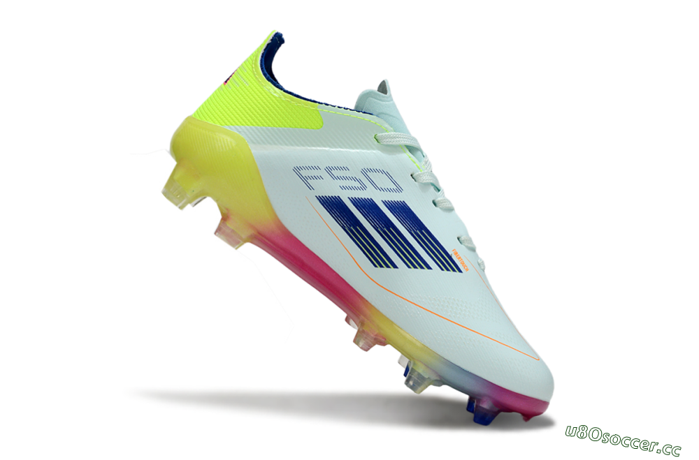 Kids Adidas F50 Elite FG Firm Ground Low-Tops Football Boots - White/Neon Yellow/Coral Pink 3