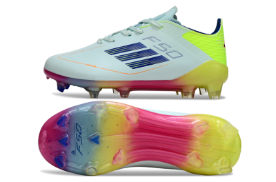 Kids Adidas F50 Elite FG Firm Ground Low-Tops Football Boots - White/Neon Yellow/Coral Pink
