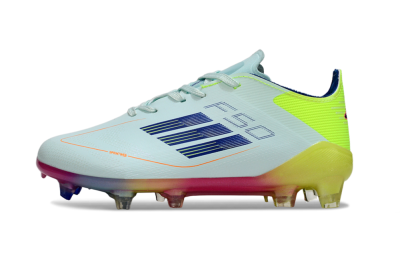 Kids Adidas F50 Elite FG Firm Ground Low-Tops Football Boots - White/Neon Yellow/Coral Pink