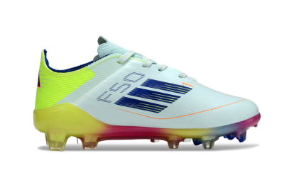 Kids Adidas F50 Elite FG Firm Ground Low-Tops Football Boots - White/Neon Yellow/Coral Pink