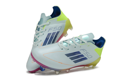 Kids Adidas F50 Elite FG Firm Ground Low-Tops Football Boots - White/Neon Yellow/Coral Pink